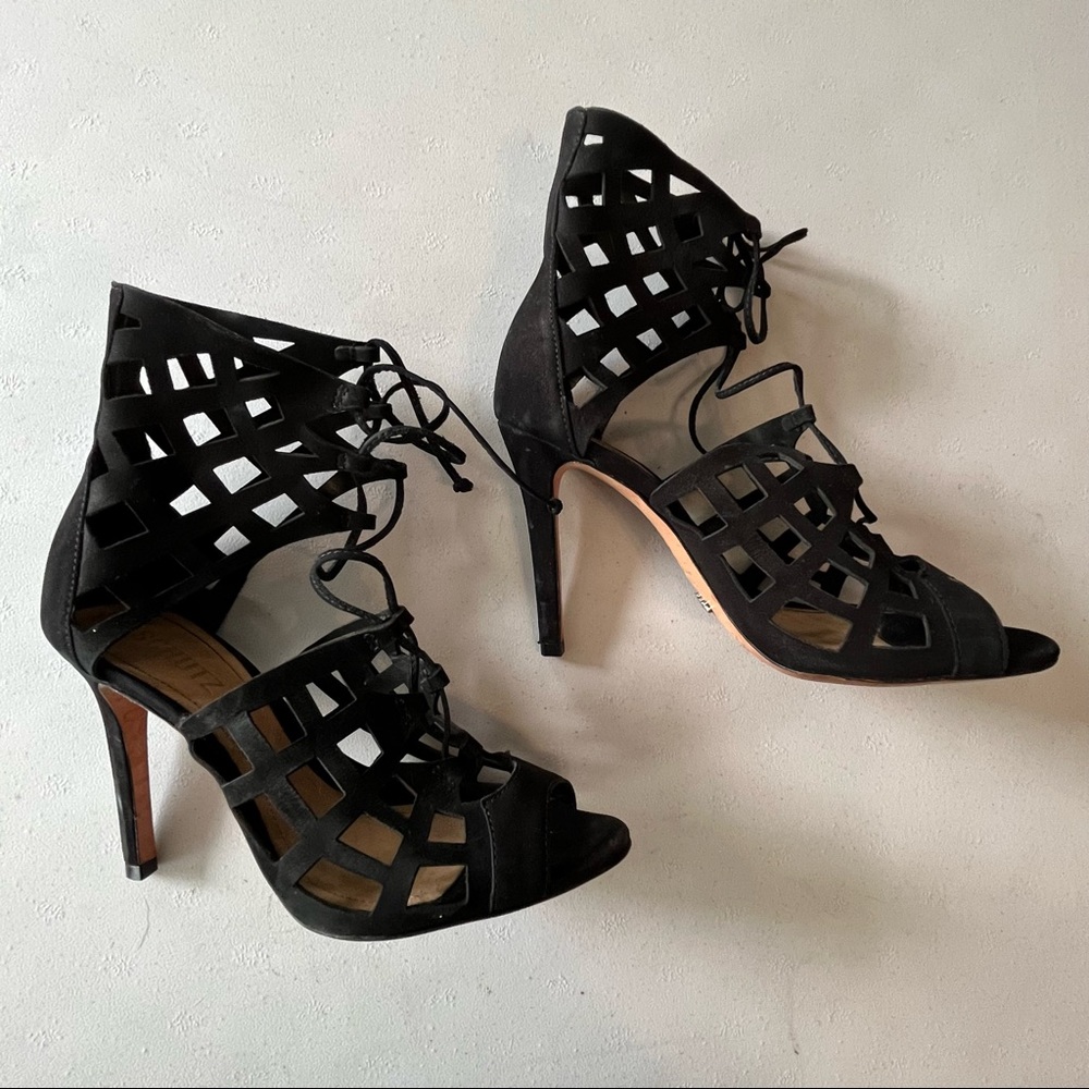Shutz Lattice Suede Heels